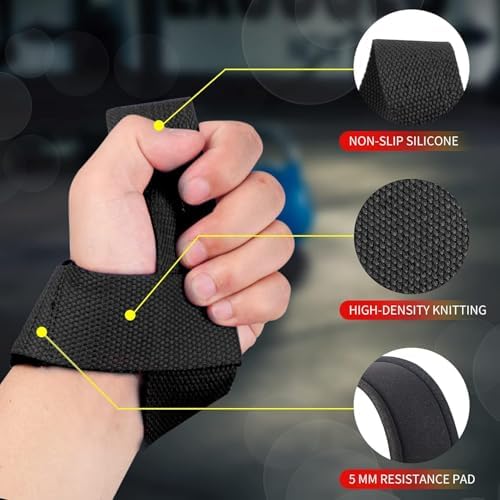 1Pair of Adjustable Gym Wrist Straps with Neoprene Padded Wrist Non-Slip Silicone for Weightlifting, Bodybuilding, Strength Breathable Design Workout Accessories Flexible Wristbands(Black)
