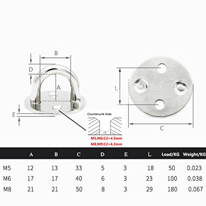 Ceiling Wall Mount Hook Heavy Duty Anchor Round Shape 5mm 3/16" 304 Stainless Steel Great for Yoga Swings Hammocks/Boat Rigging/Marine Deck Hardware/Suspension Training Straps