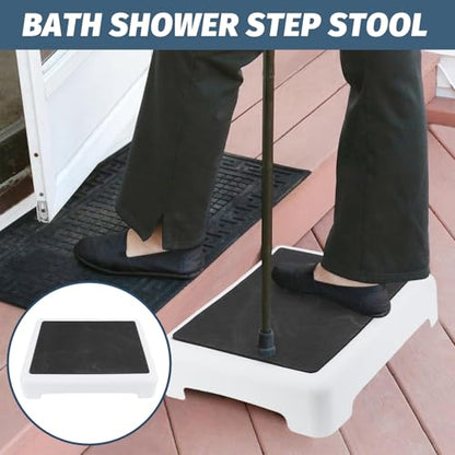 Short Step Stool,Bath Shower Step Stool,Non Slip Step Platform,Portable Step Riser with Anti Slip Mat,for Car, Bed, Door, Stair, Bathroom, White Gray