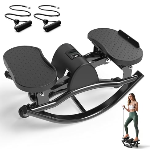 Rock Stepper Side to Side with Resistance Bands & Non-Slip Mat, 250LBS Loading Capacity, Digital Monitor, Lateral Rocking Stepper for Exercise at Home, Low-Impact Fitness for Knees and Joints