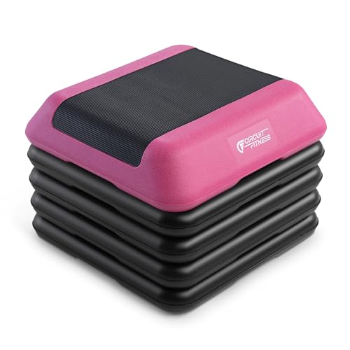 Circuit Fitness by Marcy 16 x 16 inches Adjustable Height Aerobic Step Platform with Adjustable Risers, Non-Slip Rubber Surface, Home Exercise Fitness Training, Multiple Color Options - color: American Pink - 4 Risers