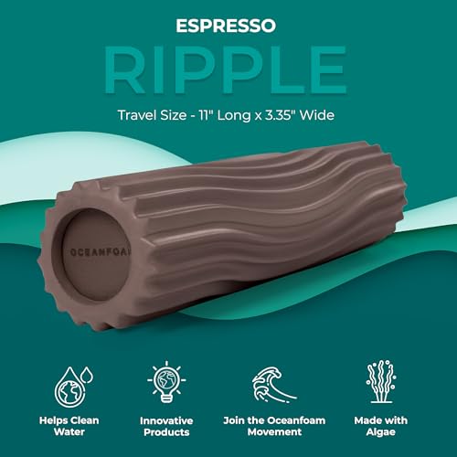 Ripple Travel Foam Roller (11" x 3.35") Firm Mini Foam Roller for Physical Therapy, Deep Tissue Massage, Back Pain - High Density, Ergonomic Wave Textured - Yoga, Exercise (Espresso) - color: Espresso