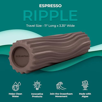 Ripple Travel Foam Roller (11" x 3.35") Firm Mini Foam Roller for Physical Therapy, Deep Tissue Massage, Back Pain - High Density, Ergonomic Wave Textured - Yoga, Exercise (Espresso) - color: Espresso