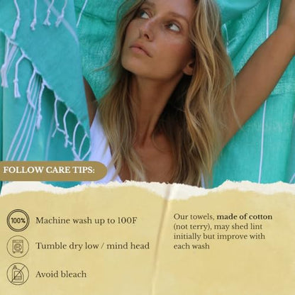SOULMARK 100% Cotton Turkish Beach Towel with Bag - 38"x71" - 4 Pack - Made in Green & Oeko TEX Certified - Pre-Washed & Sand Free - Quick Dry and Lightweight for Travel - Made in Turkey - Mint Green