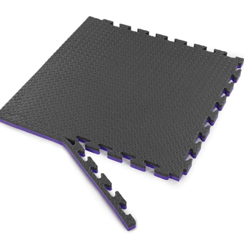 1" Extra Thick 48 sq ft Reversible EVA Gym Foam Floor Mat Tiles (24" x 24"), Steel Pattern, 12 pcs, Black/Purple