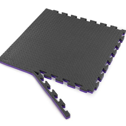1" Extra Thick 48 sq ft Reversible EVA Gym Foam Floor Mat Tiles (24" x 24"), Steel Pattern, 12 pcs, Black/Purple