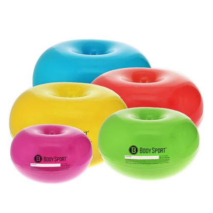 Body Sport Donut Ball – Durable, Inflatable Exercise Ball for Balance & Stability Training, Yoga, & Pilates Workouts – Use in Home, Office, Gym, or Classroom - style: 18-inch
