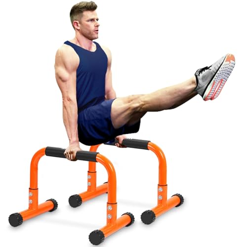 Push Up Bar, 12 Inch High Non-Slip Parallettes Bars & Dip Bars With Foam Handles, Heavy-Duty No Wobbling Calisthenics Equipment For Handstand, L-Sit, Gymnastics, Strength Training Home Gym Use - color: Orange