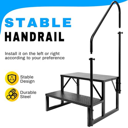 2 Step RV Stairs with Handrail, 660LBS Heavy Duty Anti-Slip Metal RV Steps, Detachable Outdoor Stairs for 5th Wheel/Hot Tub/Mobile Home/Pool - style: 2 Step