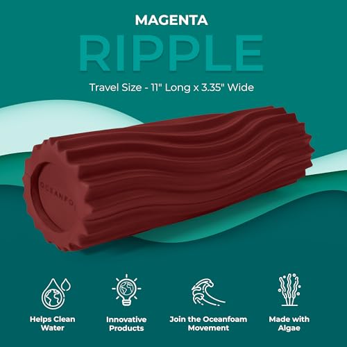 Ripple Travel Foam Roller (11" x 3.35") Firm Mini Foam Roller for Physical Therapy, Deep Tissue Massage, Back Pain - High Density, Ergonomic Wave Textured - Yoga, Pilates, Exercise (Maroon) - color: Maroon