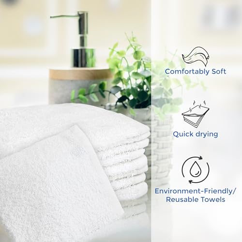 Crystal Ridge 100% Cotton Premium Wash Cloths, 12"x12", 8 Pack, Soft Feel, Absorbent Multipurpose Towels for Bathroom, Kitchen and Gym. Face & Body Washcloths, Bar Towels (8, White)