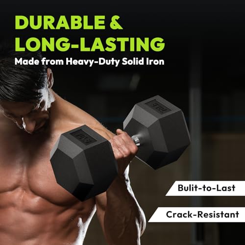 HANDBODE Rubber Coated Hex Dumbbell Set, 90-640 lb - size: 136 lb Set (Pair of 8, 15, 20, 25 lb)