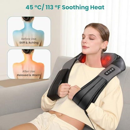 Nekteck Shiatsu Neck Massager with Heat for Pain Relief Deep Tissue, 2026 Upgraded 3D Back Shoulder Kneading Massage Pillow, Relaxation Gifts for Mom Dad Father's Day, Black(NOT Cordless)
