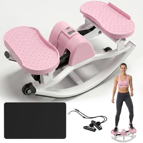 Gadeway U-Shaped Rock Stepper, 2026[New Vision] Rocking Stepper for Exercise at Home, 3D Motion Stair Stepper with Resistance Bands & Balance Board,330 LBS Loading Capacity Exercise Equipment - color: Pink