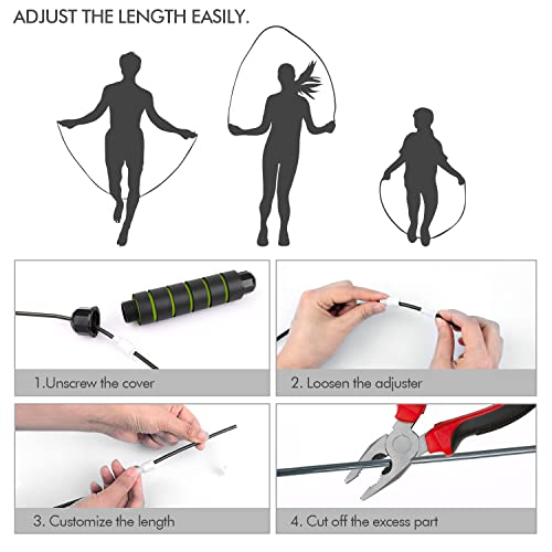 Jump Rope, Tangle-Free Rapid Speed Jumping Rope Cable with Ball Bearings for Women, Men, and Kids, Adjustable Steel Jump Rope with Foam Handles for Home Gym Exercise Fitness Workout Equipment & Slim Body - color: Green