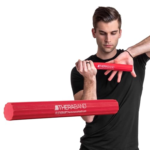THERABAND FlexBar Resistance Bar, Light, Red Flex Therapy Bar for Physical Therapy, Wrist & Forearm Exercise Equipment, Non Slip Grip, Compact Design - color: Red - Light, style: New Version