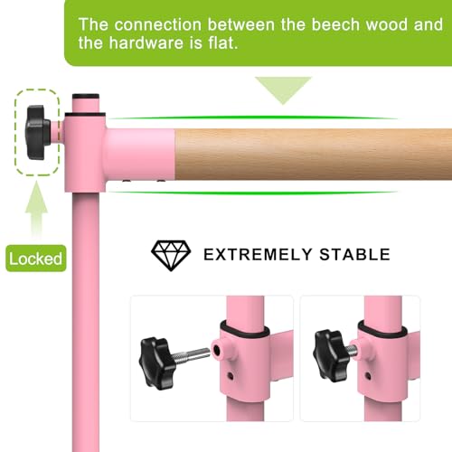 Dolibest Freestanding Ballet Bar, Height Adjustable Ballet Bar, Heavy Duty Dance Bar, with Non-Slip Rubber Pads, Enhanced Stability, Dance/Yoga/Fitness Stretching Bar, Ideal for Kids and Adults - color: Pink- 4ft Wooden Cross Bar