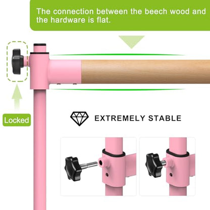 Dolibest Freestanding Ballet Bar, Height Adjustable Ballet Bar, Heavy Duty Dance Bar, with Non-Slip Rubber Pads, Enhanced Stability, Dance/Yoga/Fitness Stretching Bar, Ideal for Kids and Adults - color: Pink- 4ft Wooden Cross Bar
