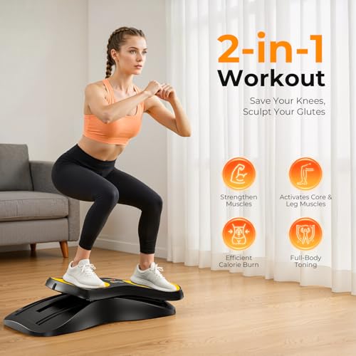 OWLSKY Balance Board with Resistance Bands, Portable Rock Stepper Featuring LCD Monitor, 330 lbs Capacity Ski Machine for Full Body Workout
