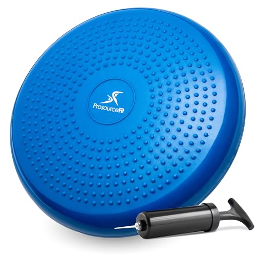 ProsourceFit Core Balance Disc Trainer, 14” Diameter with Pump for Fitness, Balance Training, or Seating; Wobble Board for Core Stability; Flexible Floor Cushions - color: Blue