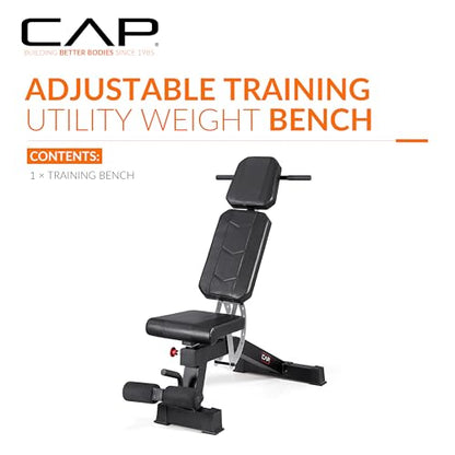 CAP Barbell Adjustable Training Utility Weight Bench | Multi-Position Incline Bench with 6 Backrest Adjustments, Leg Anchor, Wheels & 600 LB Capacity | Home Gym Strength Bench