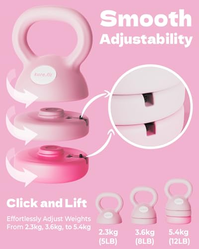 Adjustable Kettlebell | 5 lb - 12 lb | Kettlebell Weights Set for Home Gym | Full-Body Workouts, Strength Training, Weight Loss | Fabric Booty Band | Beginners & Women - color: Pink