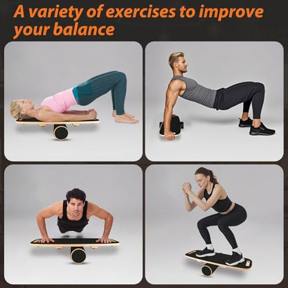 Balance Board for Adults | Wobble Board with Adjustable Stoppers - 3 Different Distance Options | Wooden Balance Boards for Improve Balance, Surf Trainer & Physical Therapy