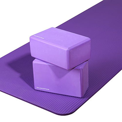 Fitvids Set of 2 High Density Yoga Blocks, 9"x6"x4" Each, Pair, Multiple Colors - color: Purple