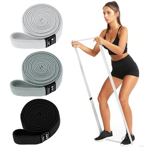 Fabric Resistance Bands - 3-Pack Set, Long Cloth Exercise Bands for Home Workout Strength Training, Yoga & Pilates | with Storage Bag - color: Light Gray,Dark Gray,Black