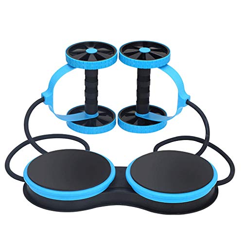 Abdominal Multifunctional Exercise Equipment Ab Wheel Roller with Resistance Bands Knee Mat Waist Slimming Trainer at Home Gym - color: Blue