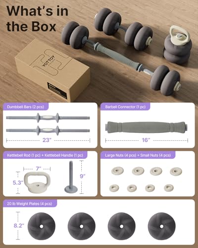 YOTTOY Weights Dumbbells Set,Free Weight Set with Connector, 4 in1 Dumbbells Set Used as Barbell, Kettlebells, Push up Stand, Weight Plate, Fitness Exercises for Home Gym