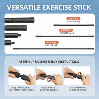 Yoga Stick 5 Ft Sturdy Steel Adjustable Stretching Stick for Mobility, Flexibility and Balance Versatile Exercise Stick