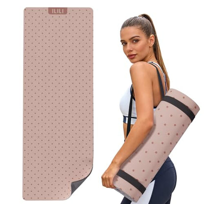 ILILI Yoga Mat 10mm Thick, Suede&TPE Exercise Mat, 76"L*28"W Extra Long, 0.4 Inches Soft and Comfortable, 193*70cm Fitness Mat with Strap, Portable for Yoga, Pilates, Floor Exercise, Home and Outdoor Use, Eco Friendly