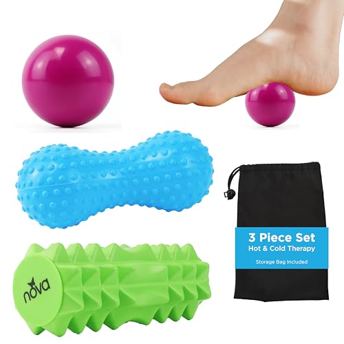 NOVA 3-in-1 Hot and Cold Massage Roller Set - Foot Roller, Gel Ball, and Peanut Roller for Plantar Fasciitis, Back Pain, Trigger Point Therapy - Deep Tissue Relief Kit with Travel Bag