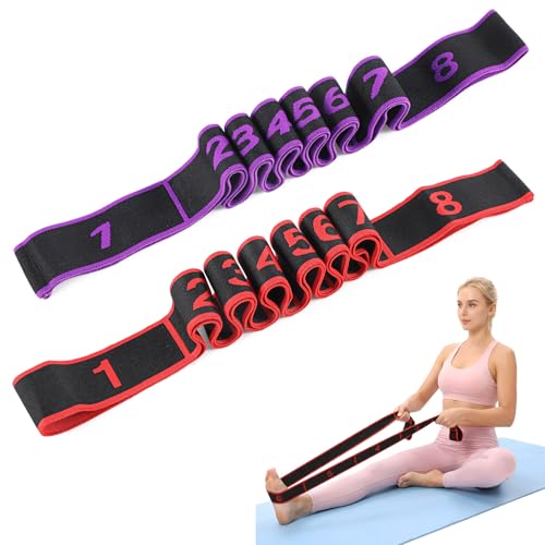 2 Pcs Fitness Resistance Band for Stretching and Yoga, Number Stretch Resistance Band with Clear Markings, 8-Section Elastic Training Bands for Full Body Stretching Shaping