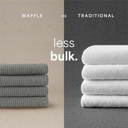 S&T INC. Aura Microfiber Waffle Bath Towels, 4 Pack, Quick-Dry, Ultra Absorbent, Lightweight Towels for Bathroom, 30 inches x 60 inches, 420GSM, Grey