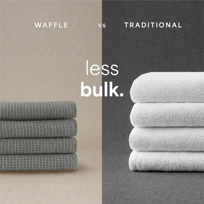 S&T INC. Aura Microfiber Waffle Bath Towels, 4 Pack, Quick-Dry, Ultra Absorbent, Lightweight Towels for Bathroom, 30 inches x 60 inches, 420GSM, Grey
