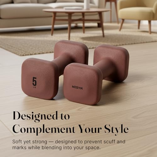 WeGym SafeGrip Square Dumbbells with Anti Slip Handles, Aesthetic Free Weights for Home Workouts, Stable Design Prevents Rolling during Floor Exercises - color: Rose, style: 5LB Pair