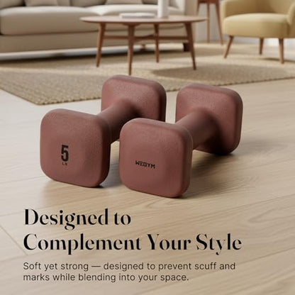 WeGym SafeGrip Square Dumbbells with Anti Slip Handles, Aesthetic Free Weights for Home Workouts, Stable Design Prevents Rolling during Floor Exercises - color: Rose, style: 5LB Pair