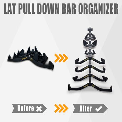 BLUSLM Wall Mounted Lat Pull Down Bar Organizer with Hooks, Home Gym Storage Rack for Lat Pulldown Attachments, Cable Attachments Rack for Gym Accessories