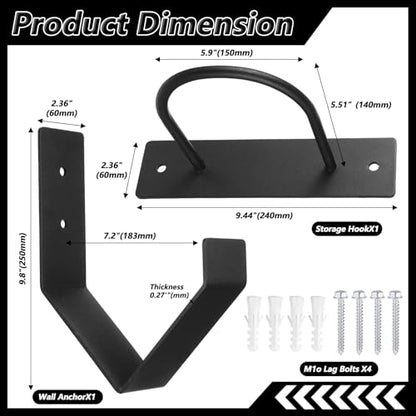 Battle Rope Wall Mount Kit, Heavy Duty Steel Anchor and Storage Hook for 30-50 Feet,1"-2.5" Ropes, Black