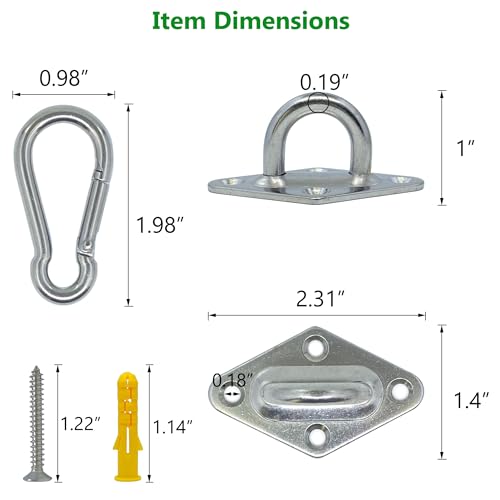 8 Pcs 304 Stainless Steel 2.31 Inches Pad Eye Hooks and 8 Pcs 304 Stainless Steel Snap Hooks,Screw Ceiling Hooks,Outdoors String Lights Hangers,Shade Sail Hardware with Screws Anchors - style: 2.3 Inches Rhombus Pad Eye with Snap Hooks