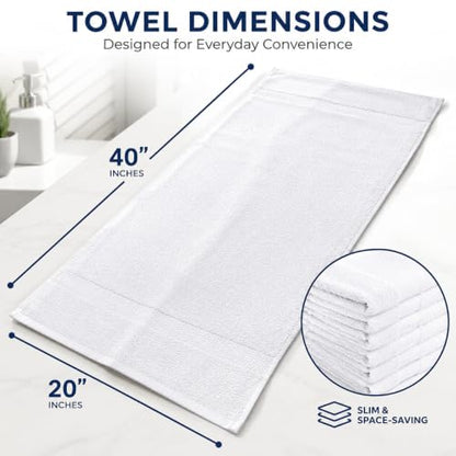 White Cotton Bath Towels 12-Pack (20x40), Lightweight Quick-Dry Gym & Pool - color: White-12 Pcs, size: 20X40