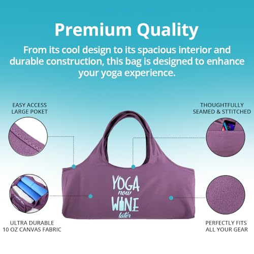 Yoga Bag, Exercise, Tote, Large Carrier, Shoulder Strap, Inner Pocket, Fits Most Mats, Recycled Cotton Canvas