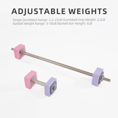 DHT Adjustable Dumbbells, Dumbbell Barbell Sets with Rack, Free Weights Dumbbells Set All-Purpose Fitness, Anti-Rolling, Weights Set for Home, Gym, Office, Wall-Mounted, 2.2-50 lbs, 1 Set / 2 in 1 - color: Macaron