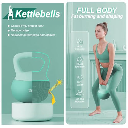 DlandHome Kettlebell Weights Strength Training Kettlebell-Great for Full Body Workout and Strength Training,Easy Grip Handle,PVC Filled with Iron Sand - color: Mint Green-25lbs