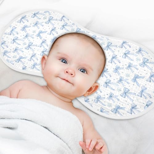 Light Blue Bows Muslin Burp Cloths 1 Pack - Extra Large 22"x11", 4-Layer Soft Absorbent Cotton, Waterproof Backing, Baby Drool Rags for Newborn