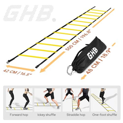 GHB Pro Agility Ladder Agility Training Ladder Speed 12 Rung 20ft with Carrying Bag - color: Yellow
