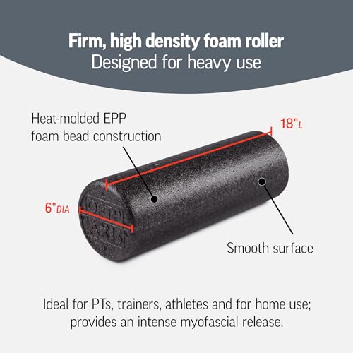 OPTP AXIS Firm Density Foam Roller – Round, Black, 18"L X 6" - color: Black - 18" X 6" Round