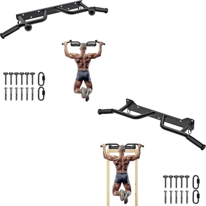 SELEWARE Heavy Duty Multi-Grip Wall Mount Pull Up Bar with Ball Finger Training & Resistance Band Hooks - 5 Position Chin Up Bar, Fully Welded 600LB Capacity for Home Gym